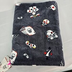 Ed Hardy Printed Cotton Bath Towel Gray Skull Playing Cards Dice Tattoo Art NEW